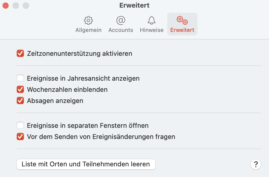 Screenshot Einblenden der Kalenderwoche