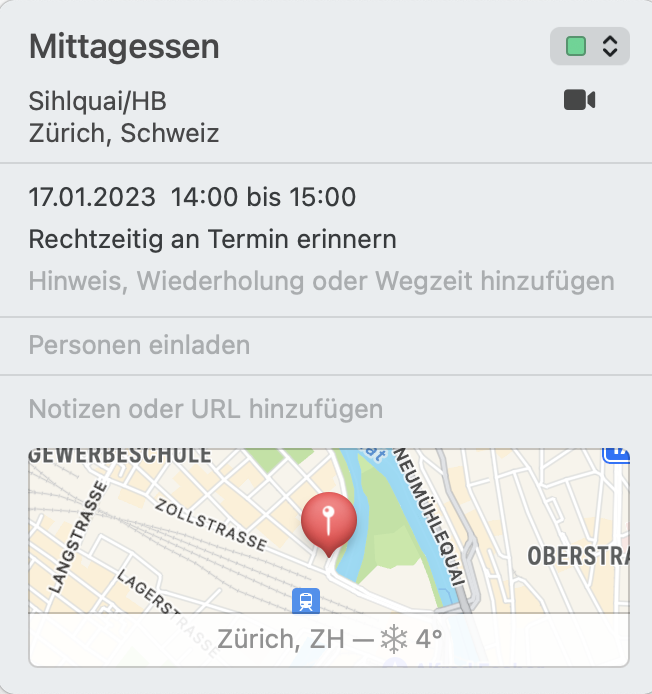 Screenshot Angabe des Besprechungsortes