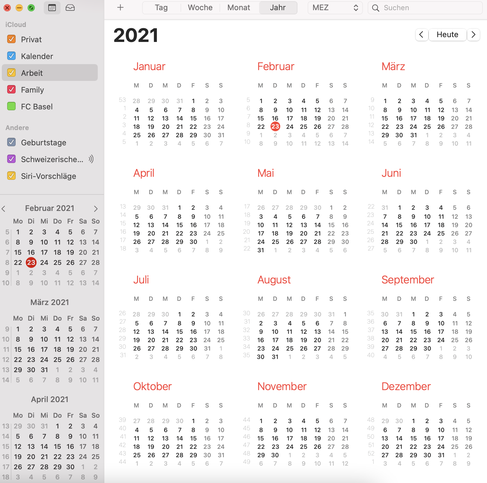 Screenshot Kalender Monatsansicht