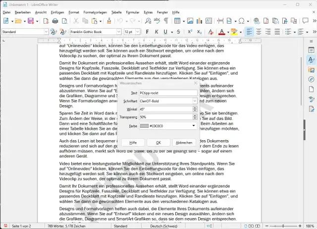 Einfügen eines Textwasserzeichens im LibreOffice Writer