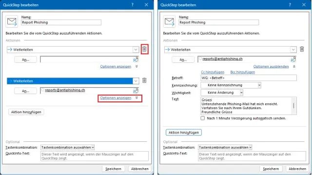 Screenshot zeigt den QuickStep, einmal vor und einmal nach der Bearbeitung