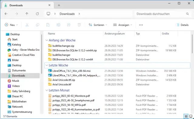 Ein Explorer-Fenster zeigt den Downloads-Ordner nach Zeitspanne gruppiert