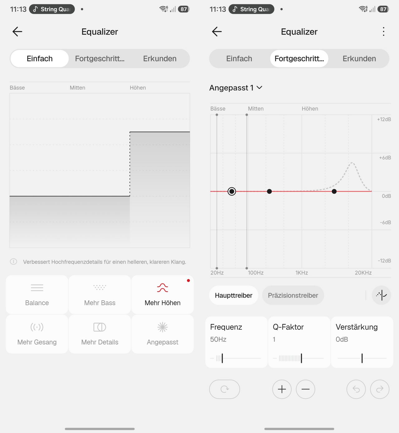Die beiden Equalizer des Nothing Headphone (1) Pro