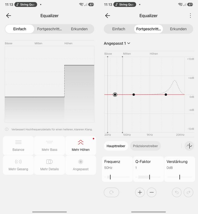Die beiden Equalizer des Nothing Headphone (1) Pro