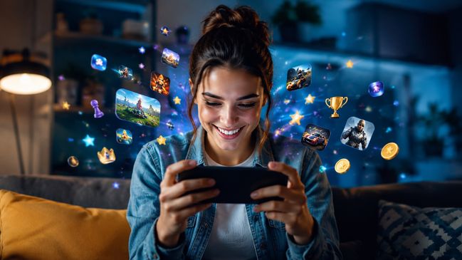 Frau beim Smartphone-Gaming