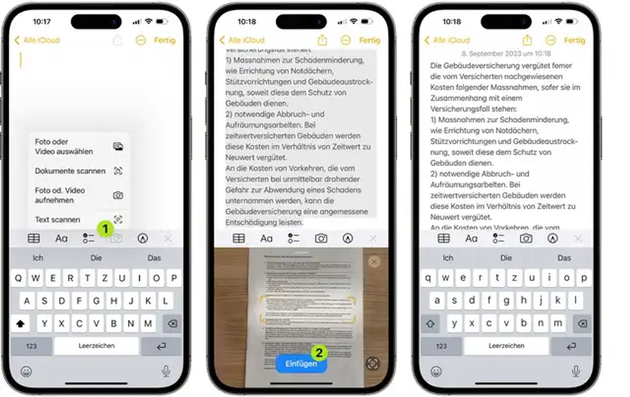 Drei Screenshots zeigen den Ablauf