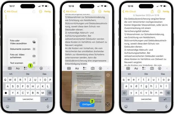 Drei Screenshots zeigen den Ablauf