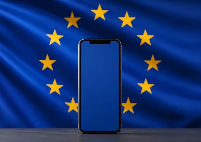 Smartphone vor Europaflagge