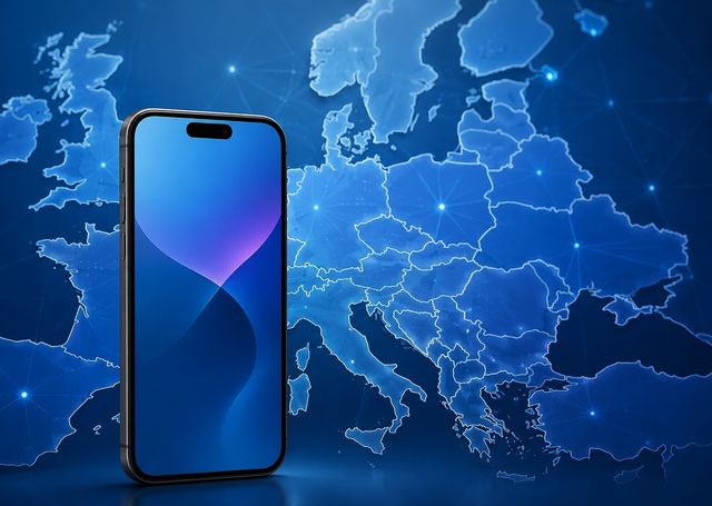 Smartphone vor Europakarte