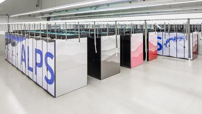 Bild vom Alps Supercomputer im Tessin. Alps ist eine Schlüsselkomponente der Forschungsinfrastruktur am CSCS.