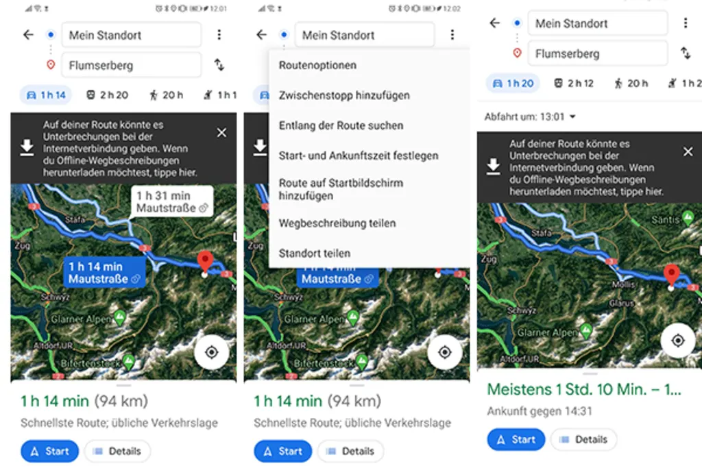 Google Maps Abfahrtszeit planen