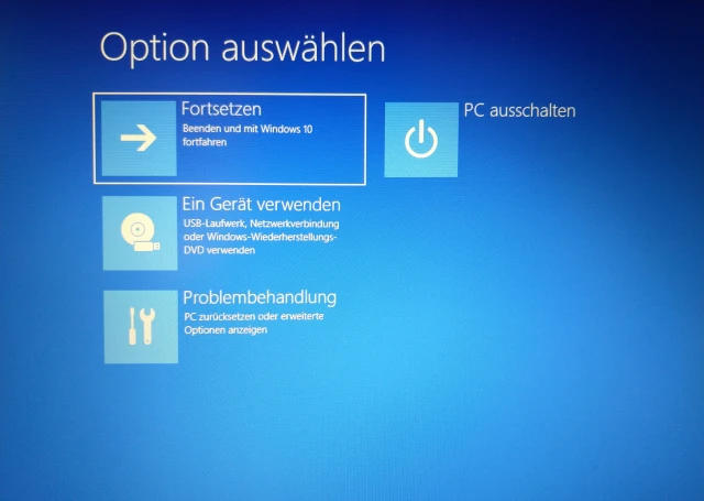 Die Startoptionen, direkt aus Windows 10 aufgerufen