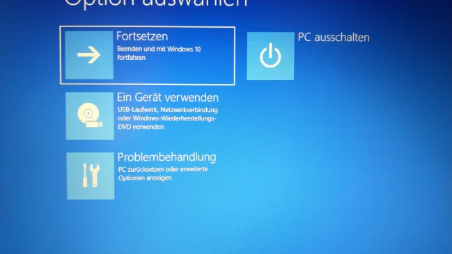Die Startoptionen, direkt aus Windows 10 aufgerufen