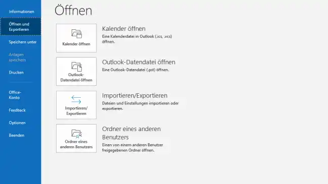Screenshot Outlook Datei-Menü