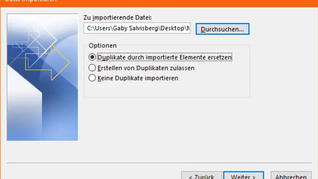 Screenshot Importvorgang