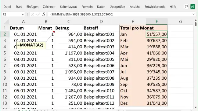 Die fertigen Excel-Formeln