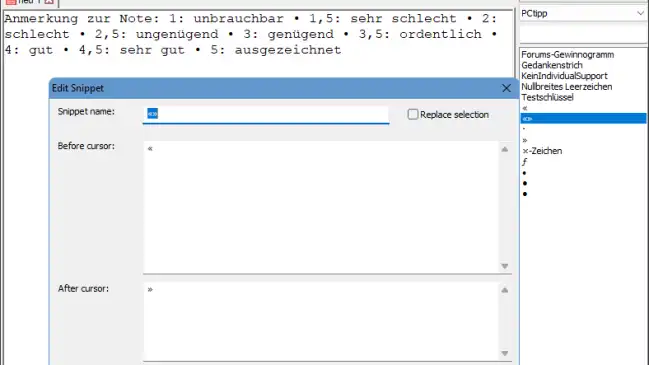 NotepadPlusPlus-Screenshot mit einem Snippet