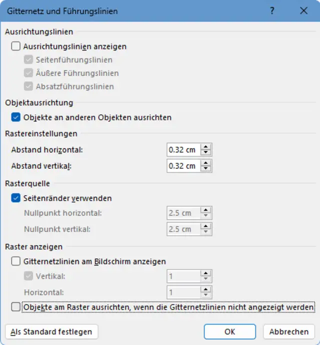 Screenshot der Raster-Einstellungen