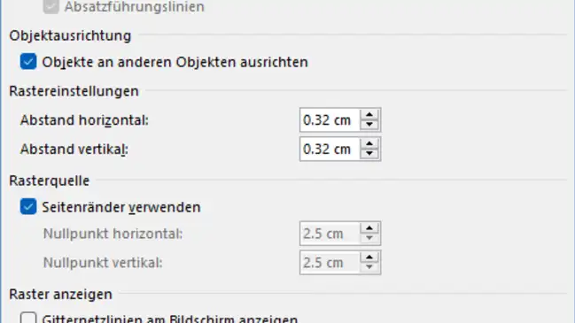 Screenshot der Raster-Einstellungen