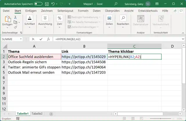 Screenshot Excel mit Formel