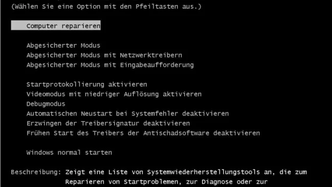 Die Startoptionen in Windows 8