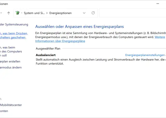 Systemsteuerung Energieoptionen