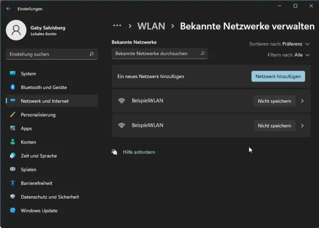 Das zu löschende WLAN in den Einstellungen
