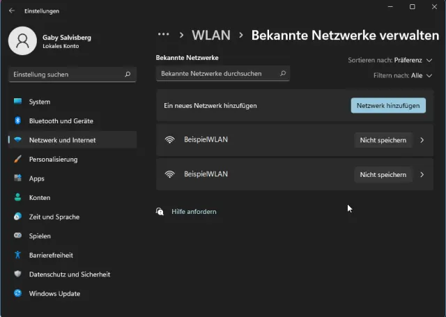 Das zu löschende WLAN in den Einstellungen
