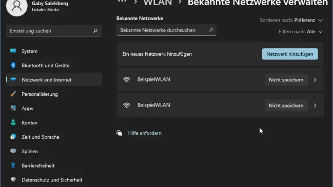 Das zu löschende WLAN in den Einstellungen