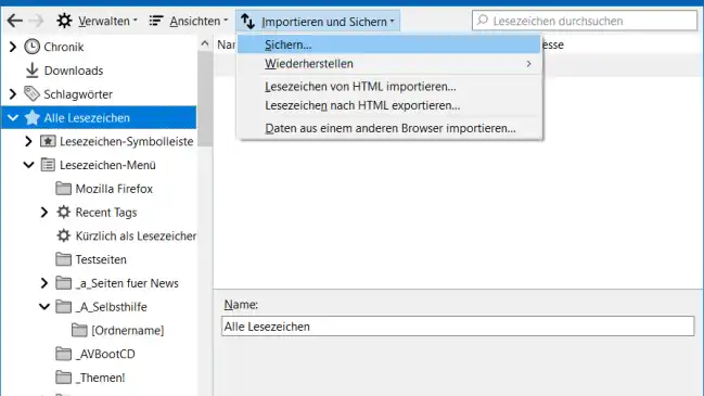 Firefox-Lesezeichenverwaltung