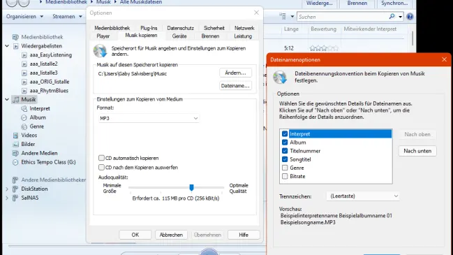 Windows Media Player und die Einstellungen