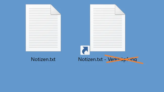 Screenshot Textdatei-Verknüpfung mit durchgestrichenem Verknüpfungstext
