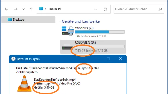 Screenshot zeigt die Fehlermeldung