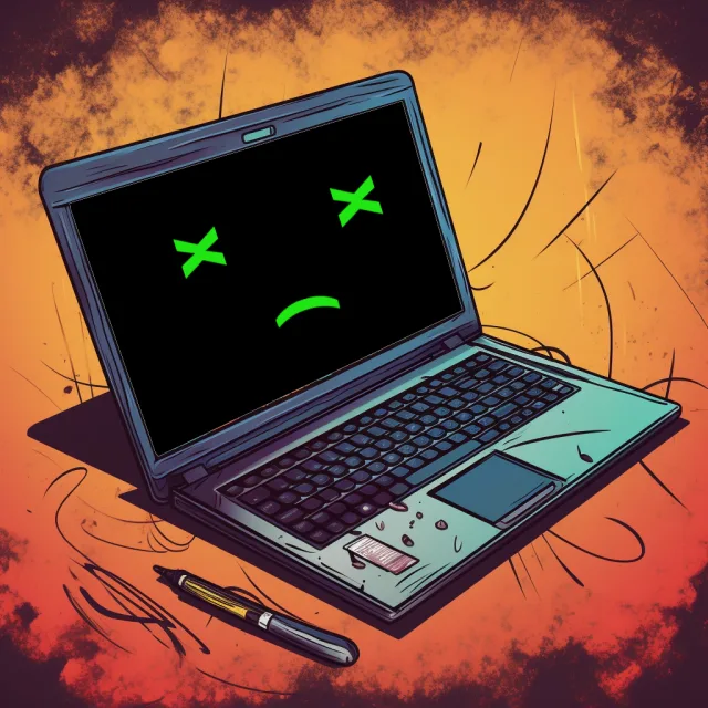 Comic-Darstellung eines defekten Laptops