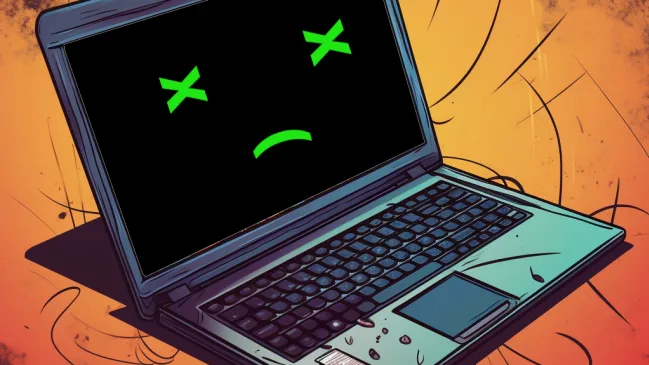 Comic-Darstellung eines defekten Laptops