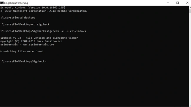 Sigcheck in der Eingabeaufforderung