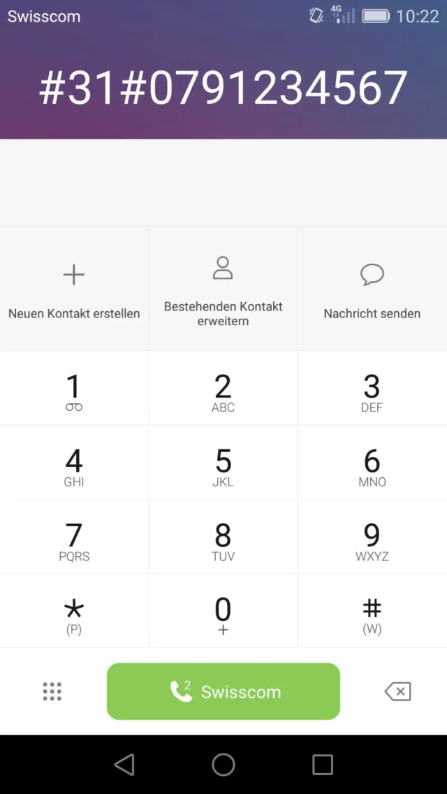 Telefontastenfeld zeigt die eingetippte Nummer