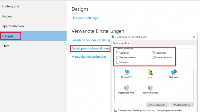 Screenshot der Einstellungen
