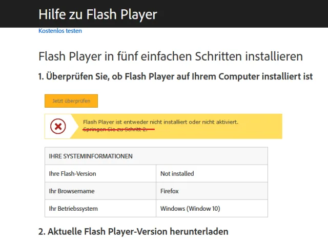 Flash-Player ist nicht installiert