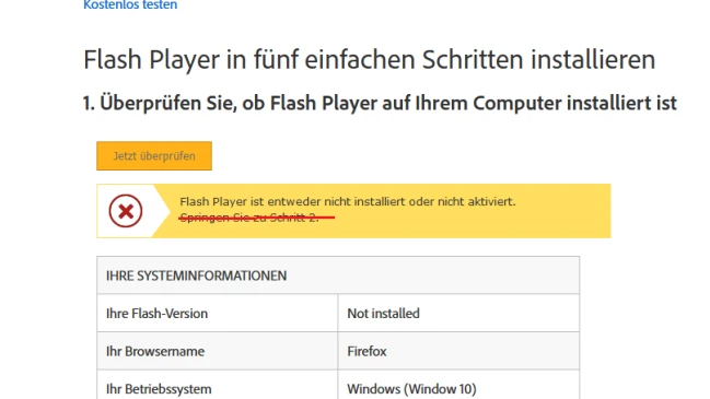 Flash-Player ist nicht installiert