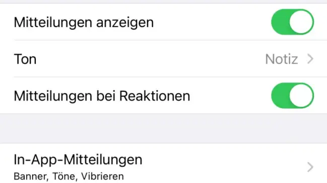 Screenshot der Übersicht der WhatsApp-Mitteilungseinstellungen