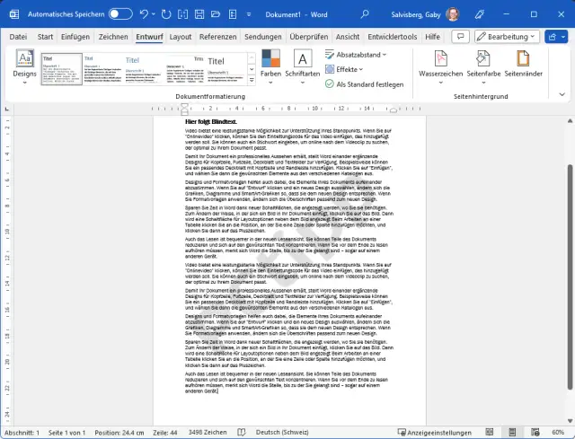 Beispiel eines Word-Dokuments mit einem Text-Wasserzeichen