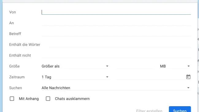 Suchformular in Gmail