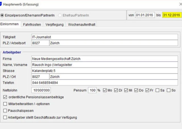 Screenshot Steuererklärungssoftware