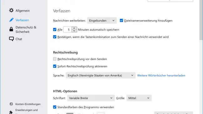 Die Spracheinstellungen von Thunderbird