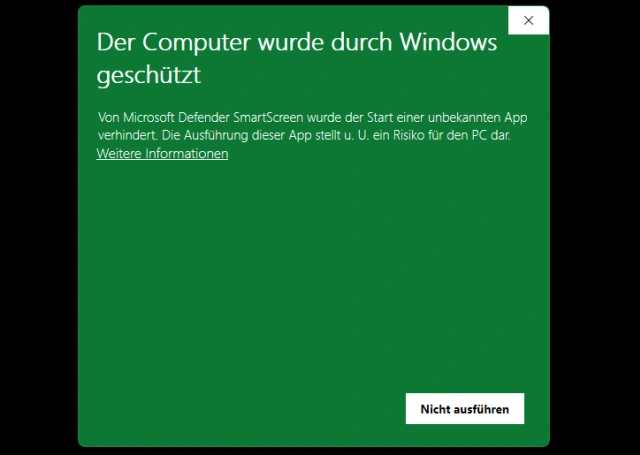 Die Meldung teilt mit, dass SmartScreen die Datei blockiert hat