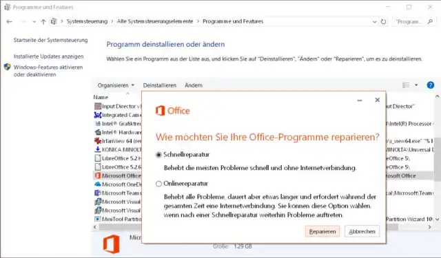 Die Reparaturfunktionen in der Systemsteuerung