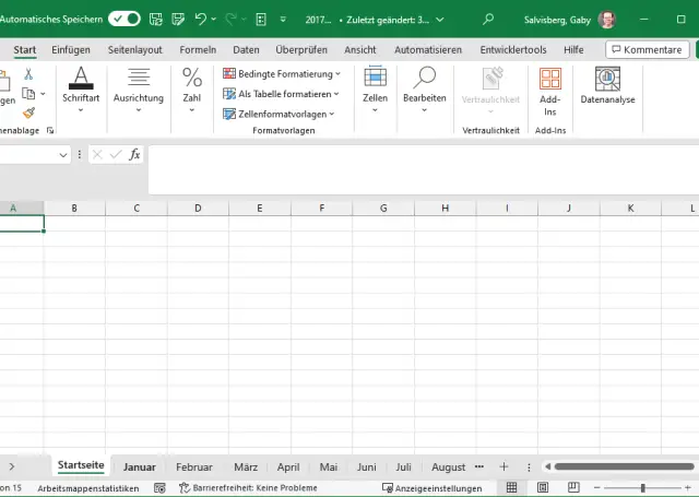 Excel-Tabelle mit mehreren Tabellenblättern
