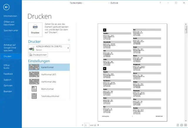 Outlook mit der Visitenkarten-Ansicht