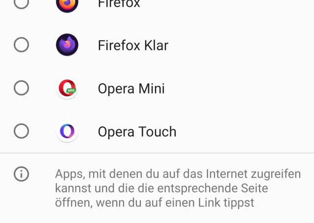 Screenshot Android Standardbrowser-Auswahl